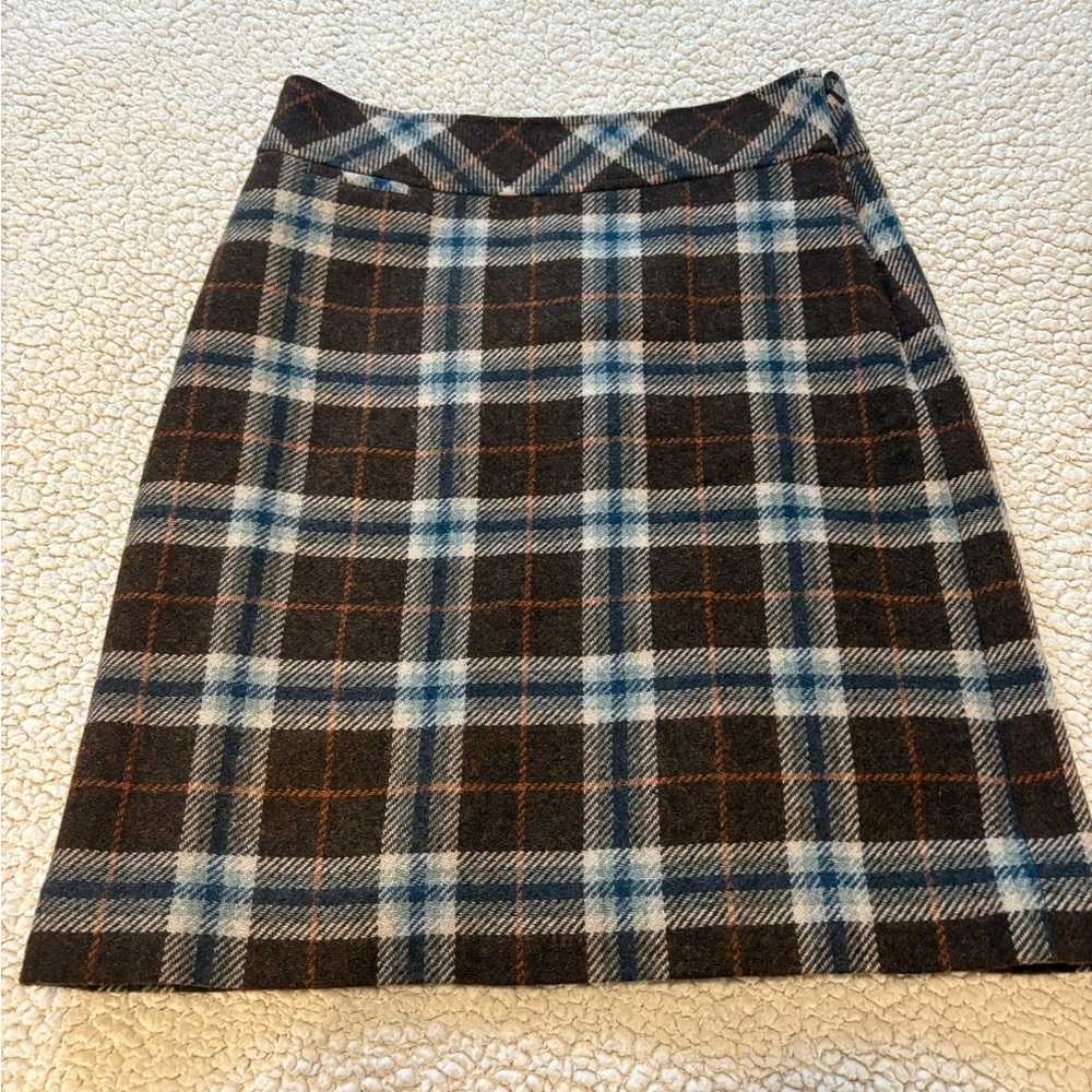 L.L. Bean Brown and Blue Plaid Pencil Skirt